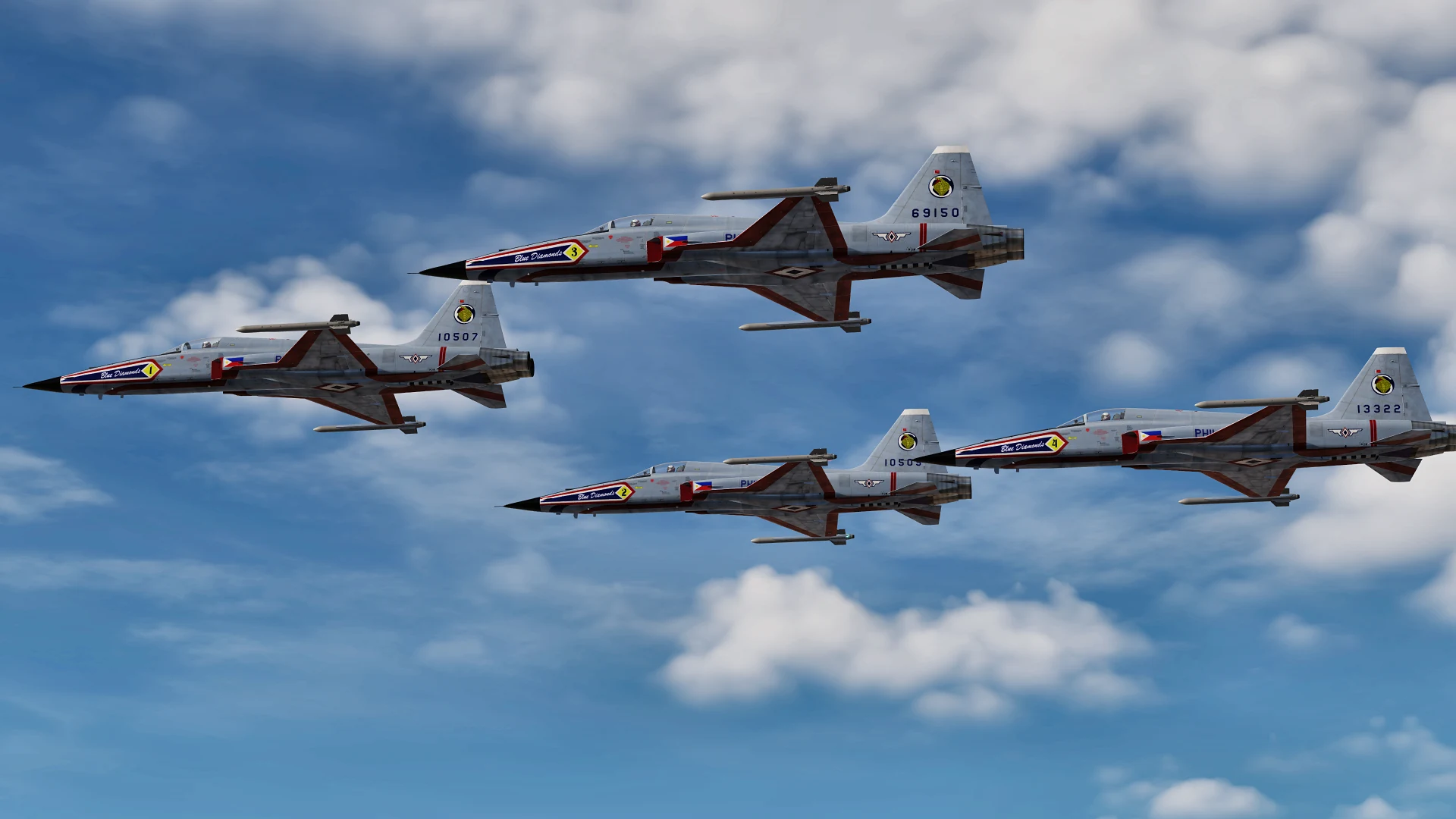 Four Blue Diamonds aircraft flying in formation in DCS World